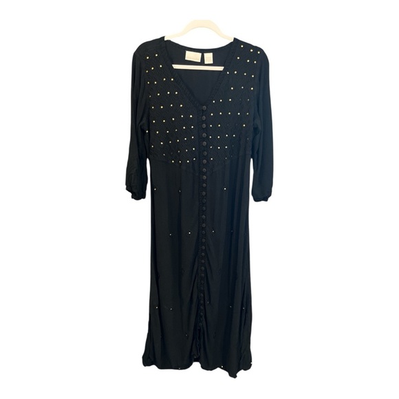 Soft Surroundings Embroidered Black Button Down Maxi Dress Size Large Whimsygoth - Picture 1 of 5